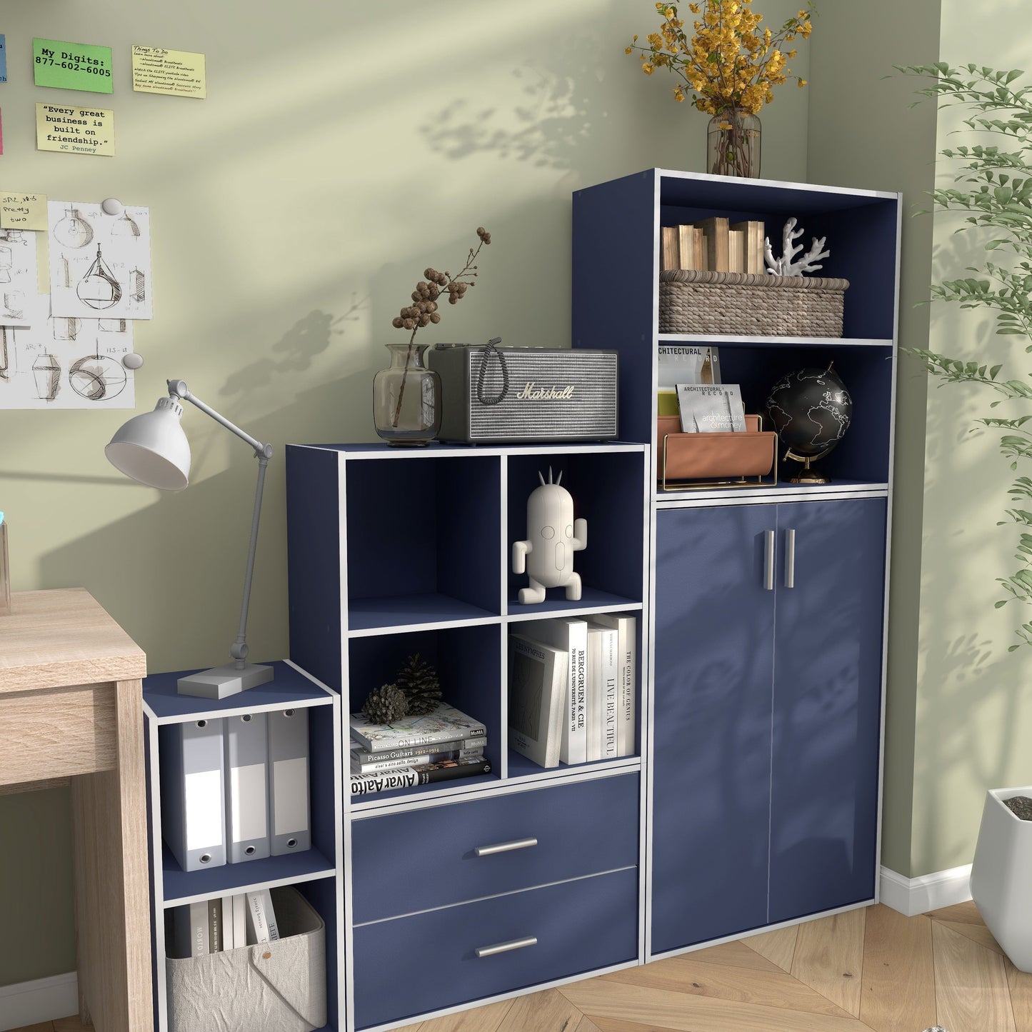 DH BASIC Système de rangement moderne en bois personnalisable et empilable - Étagères cubiques, armoire à tiroirs, bibliothèque avec portes par Denhour