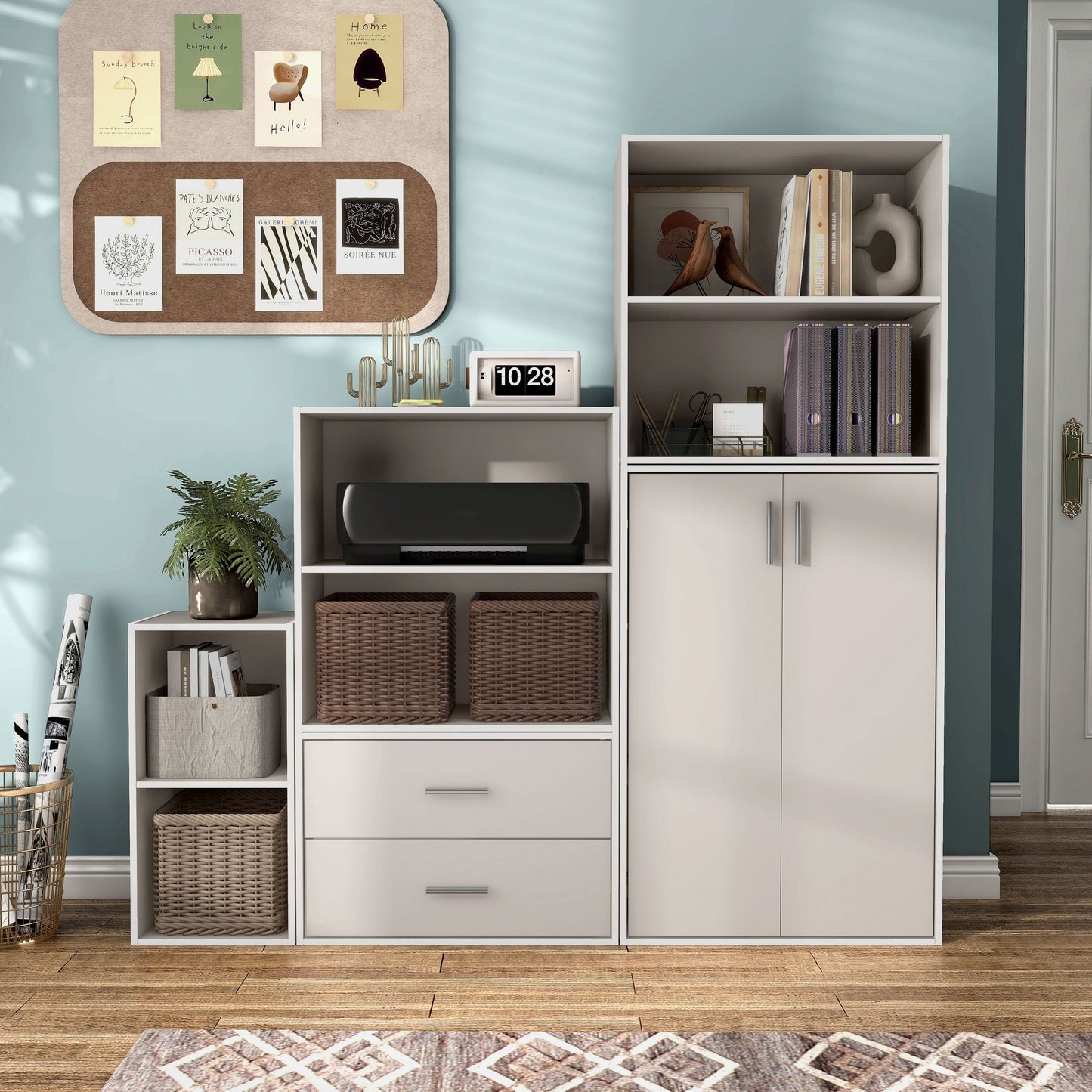 DH BASIC Système de rangement moderne en bois personnalisable et empilable - Étagères cubiques, armoire à tiroirs, bibliothèque avec portes par Denhour