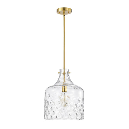 Suspension Daelan en verre transparent alvéolé à une lumière - 30,5 cm