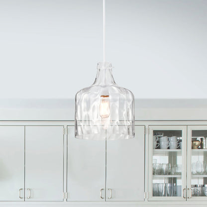 Suspension Daelan en verre transparent alvéolé à une lumière - 30,5 cm