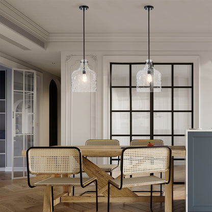 Suspension Daelan en verre transparent alvéolé à une lumière - 30,5 cm