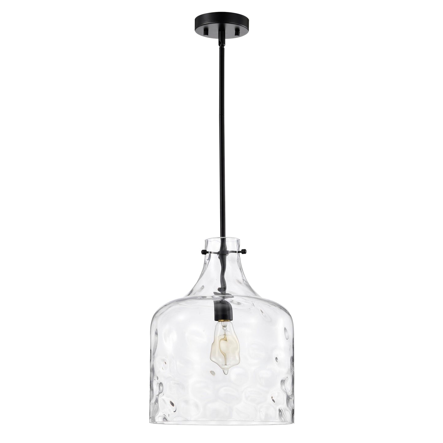 Suspension Daelan en verre transparent alvéolé à une lumière - 30,5 cm