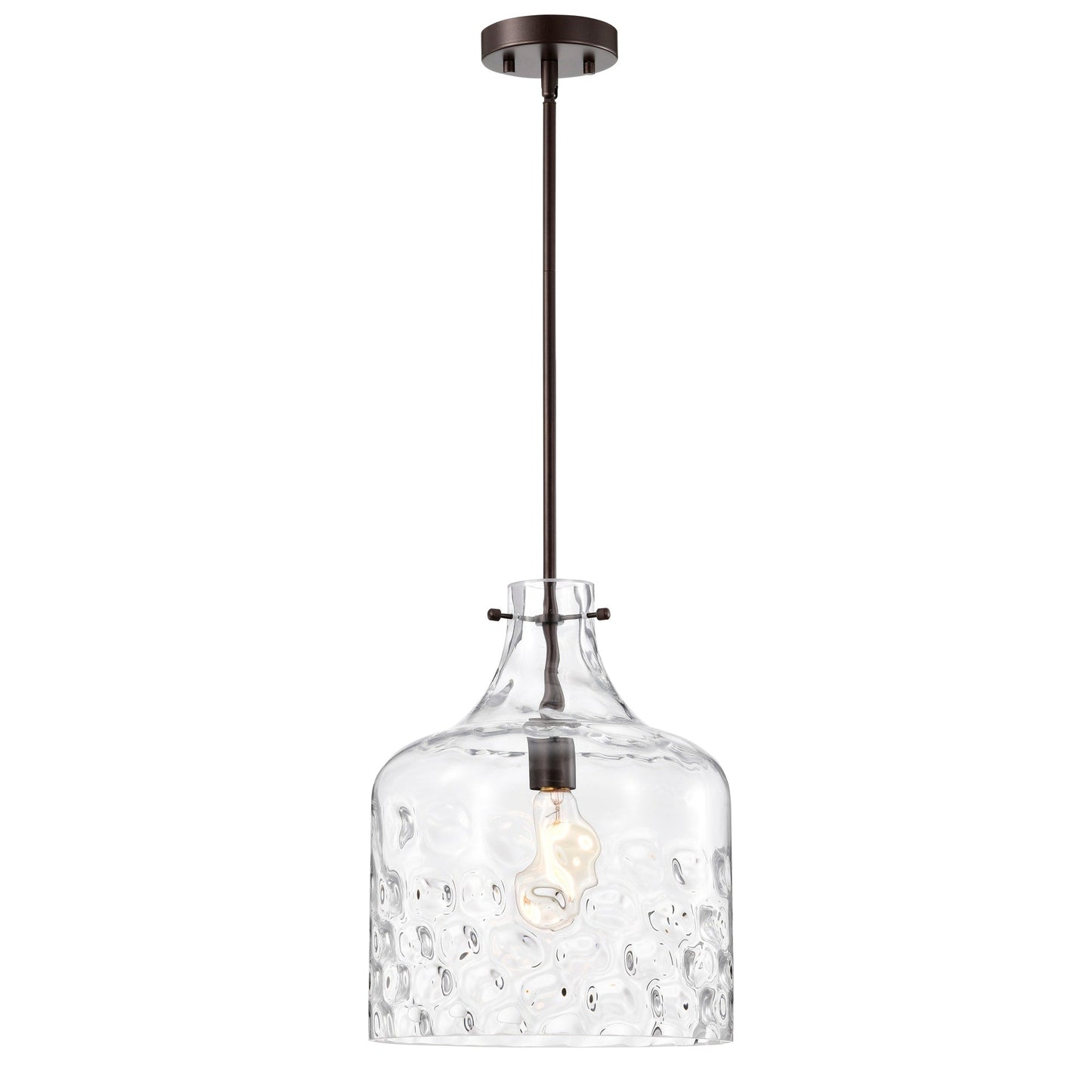 Suspension Daelan en verre transparent alvéolé à une lumière - 30,5 cm