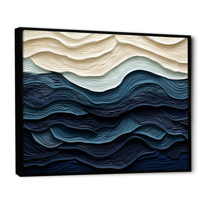 Designart Vague côtière bleue et blanche S Edge Décoration murale bleue minimaliste pour salon côtier Tableau sur toile encadrée