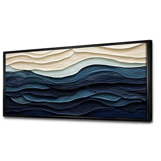 Designart Vague côtière bleue et blanche S Edge Décoration murale bleue minimaliste pour salon côtier Tableau sur toile encadrée