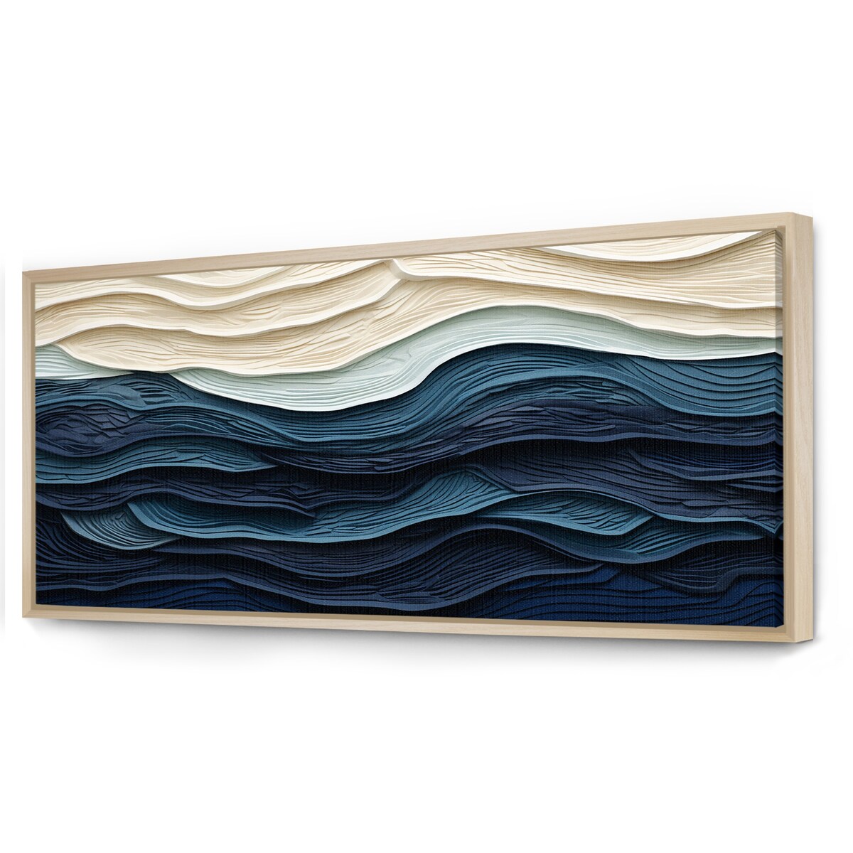 Designart Vague côtière bleue et blanche S Edge Décoration murale bleue minimaliste pour salon côtier Tableau sur toile encadrée