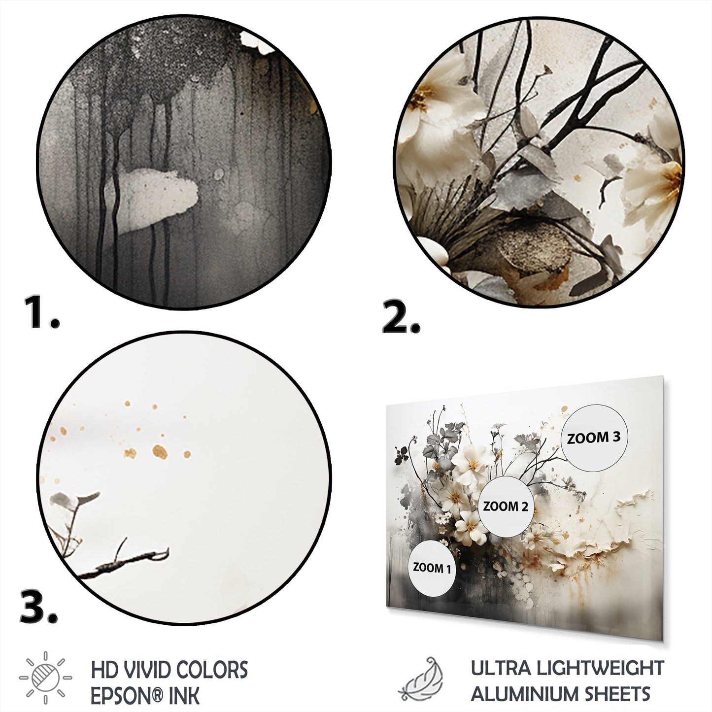 Designart Collage floral bohème et terrestre | Décoration murale abstraite en métal pour salon