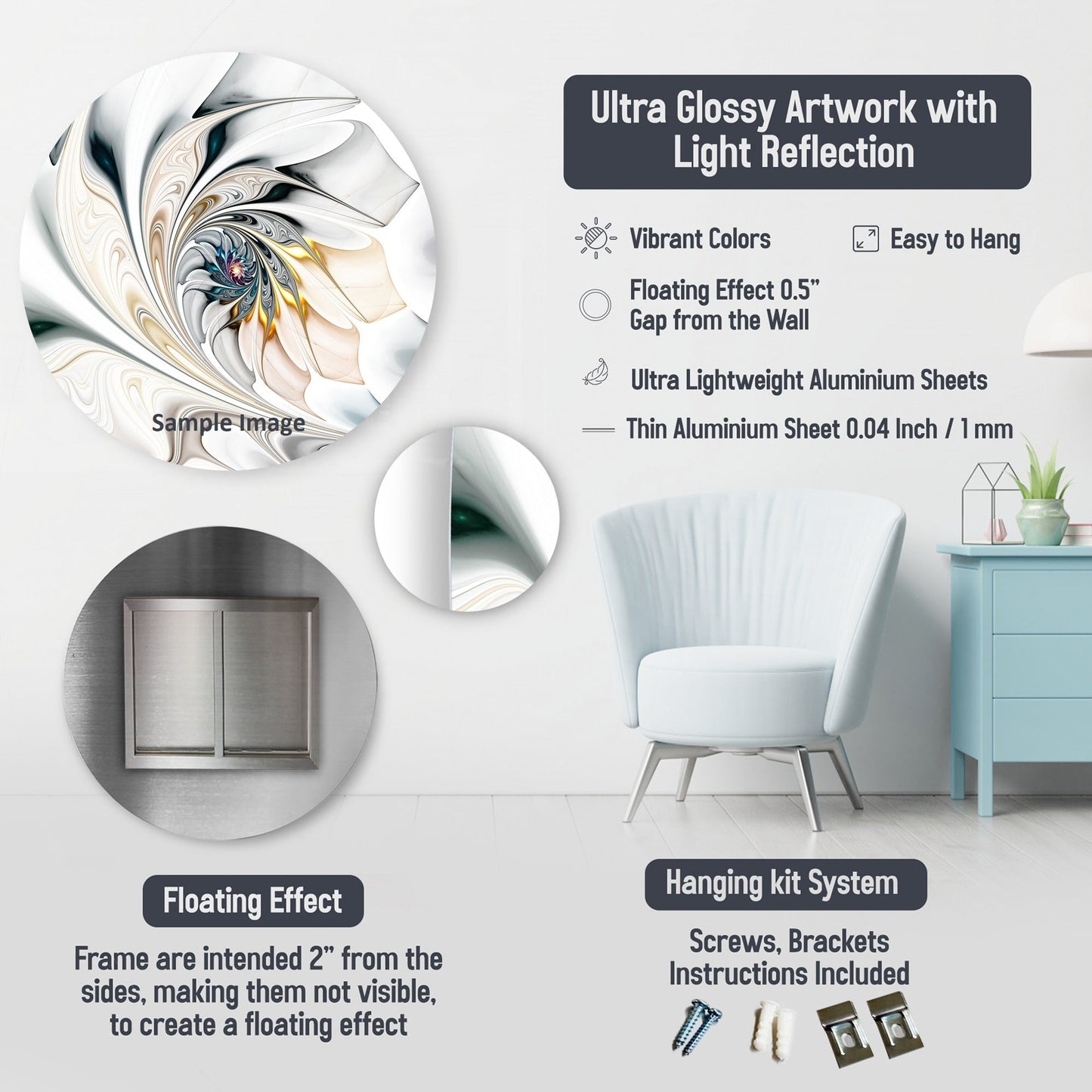 Designart Collage floral bohème et terrestre | Décoration murale abstraite en métal pour salon