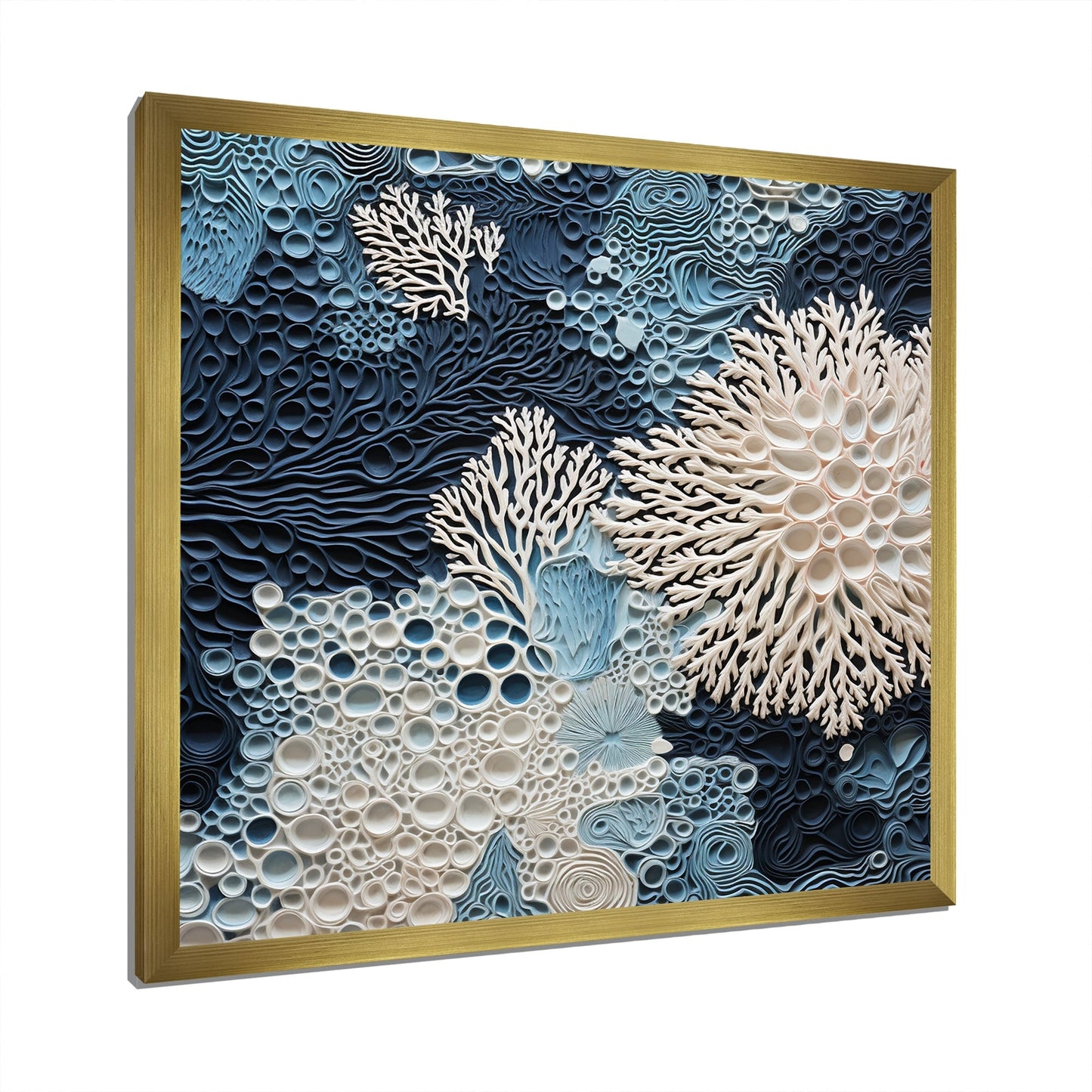 Designart Collage de coraux bleus et blancs sous l'eau, style côtier, toile encadrée