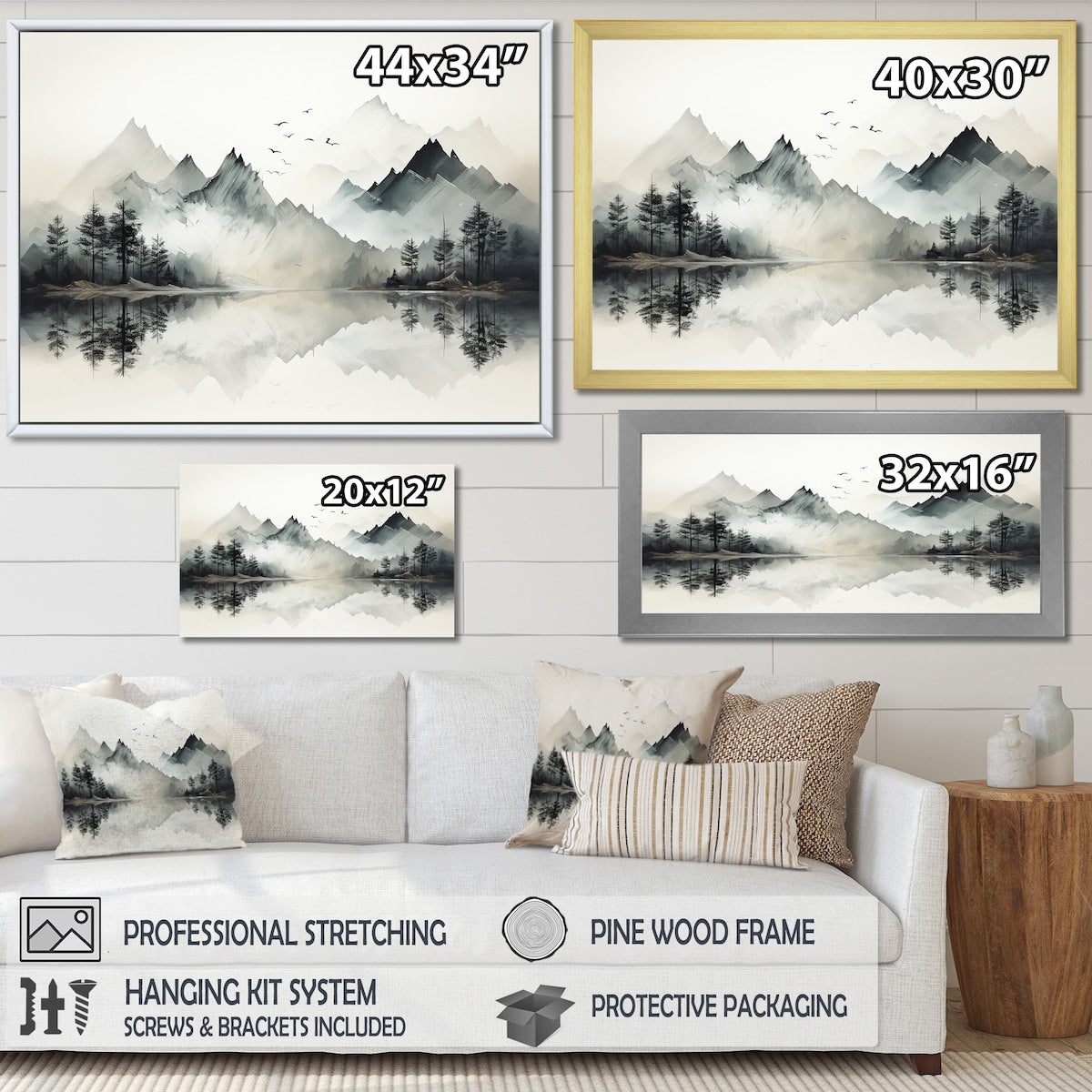 Designart Aquarelle Lac et Forêt Rêve I Paysage de Montagnes Toile Encadrée