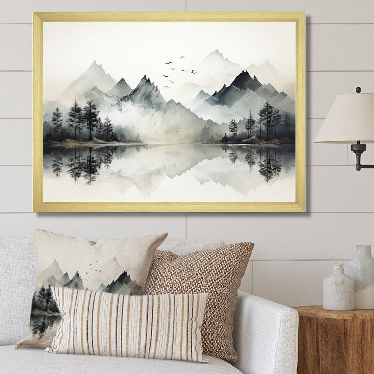 Designart Aquarelle Lac et Forêt Rêve I Paysage de Montagnes Toile Encadrée