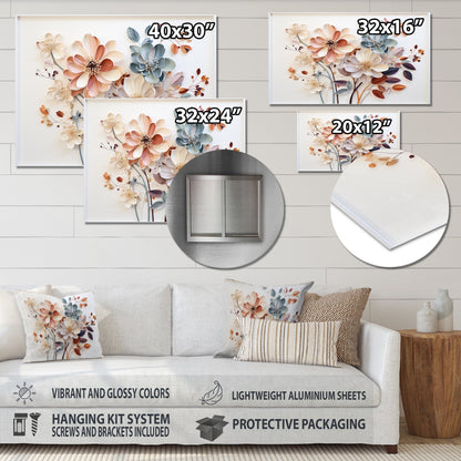 Designart Collage botanique blanc abstrait, décoration murale en métal pour salon