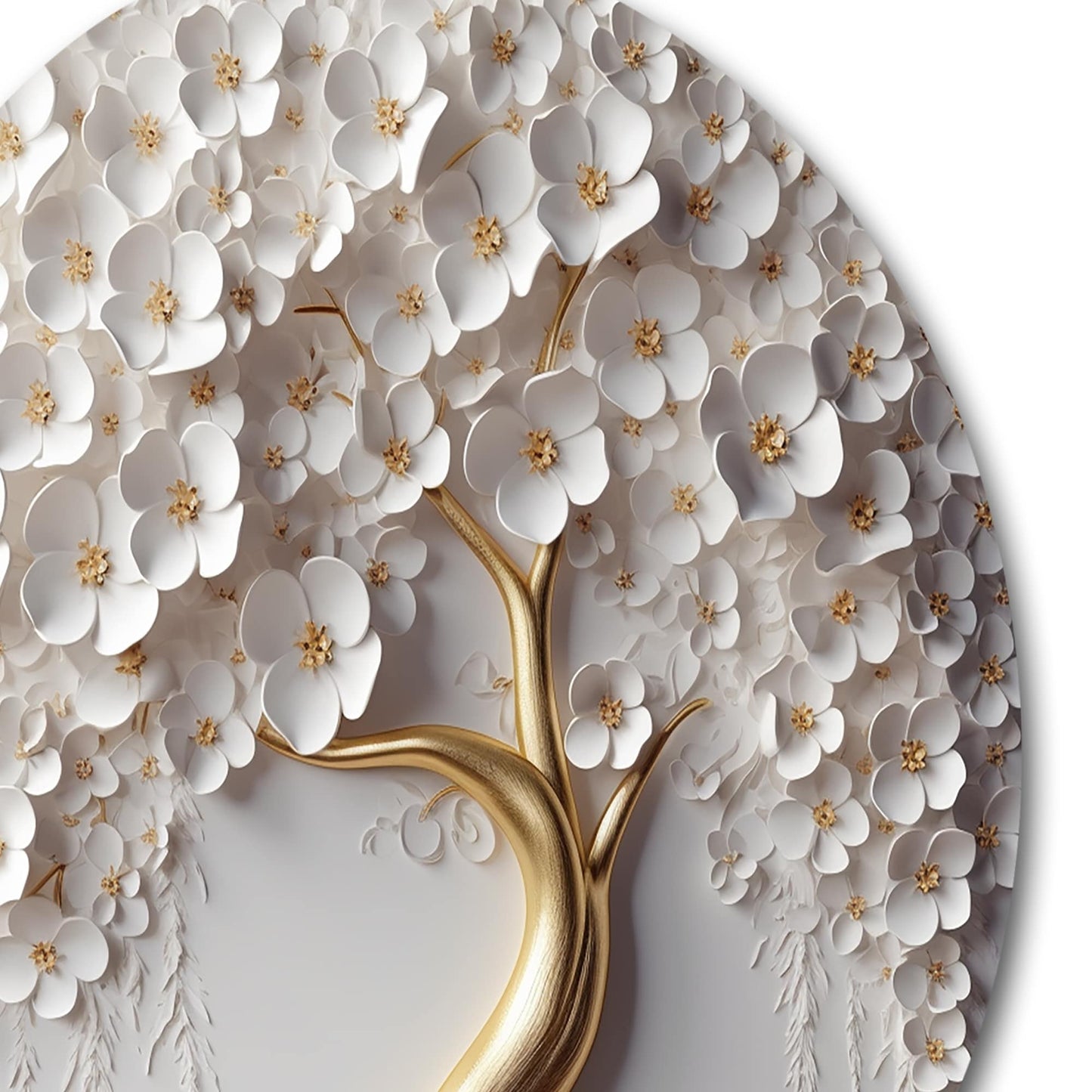 Designart Arbre Orchidée Blanche Jardin de Branches VIII Arbre Floral Métal Impression Art Mural Ronde sur Métal