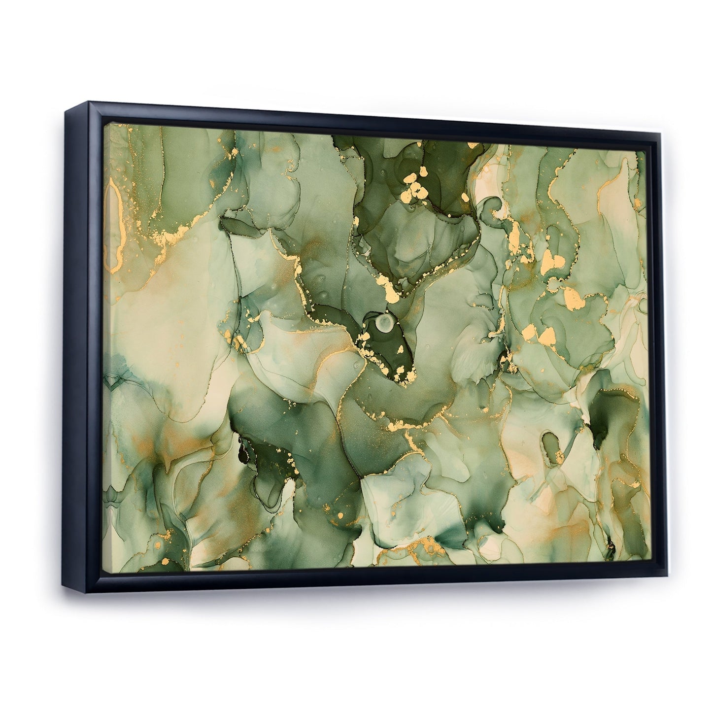 Designart Vert Luxe Abstrait Fluide Art I Impression sur Toile Encadrée Moderne