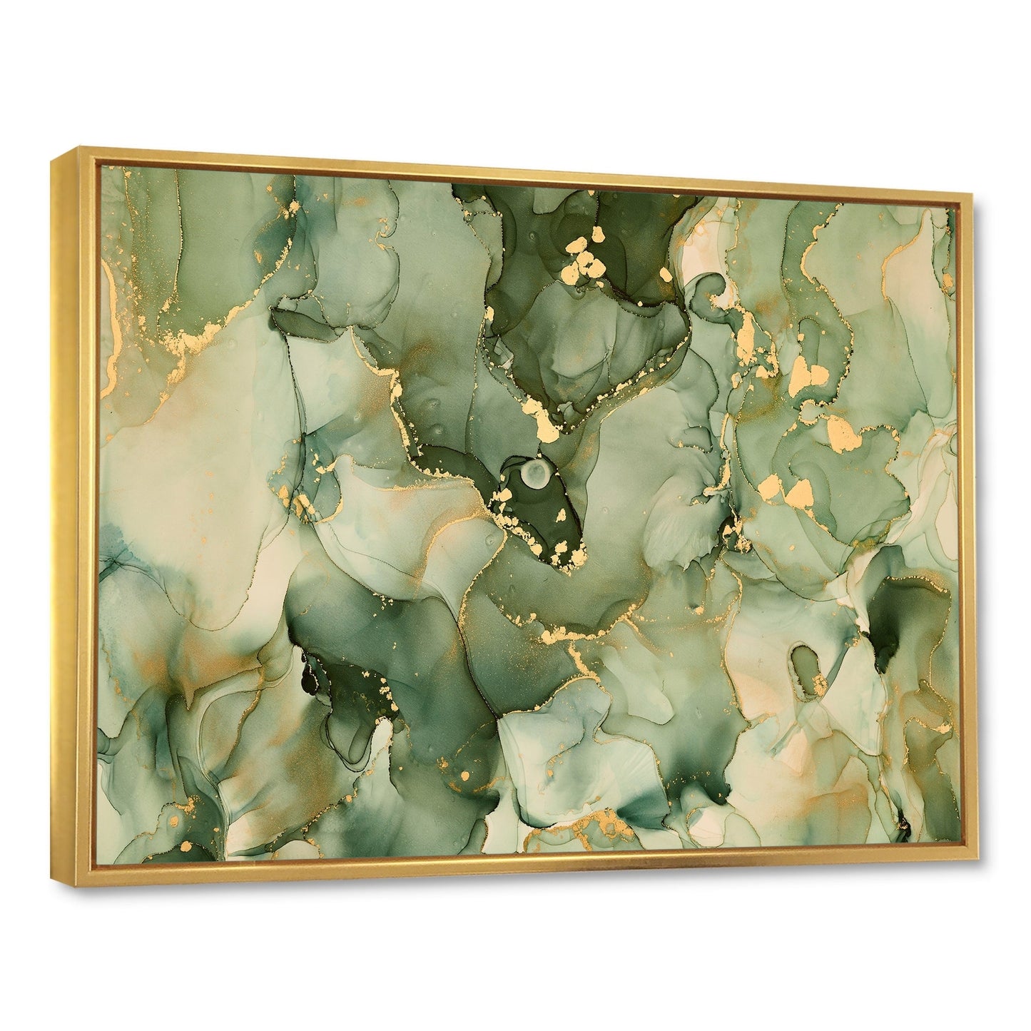 Designart Vert Luxe Abstrait Fluide Art I Impression sur Toile Encadrée Moderne