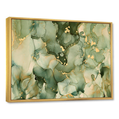 Designart Vert Luxe Abstrait Fluide Art I Impression sur Toile Encadrée Moderne