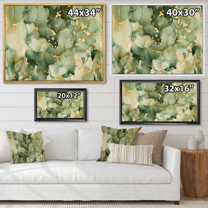 Designart Vert Luxe Abstrait Fluide Art I Impression sur Toile Encadrée Moderne