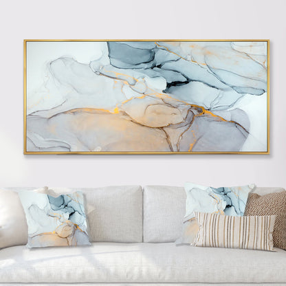 Designart Luxry Marbre Bleu et Gris Ondulations II Tableau abstrait encadré sur toile