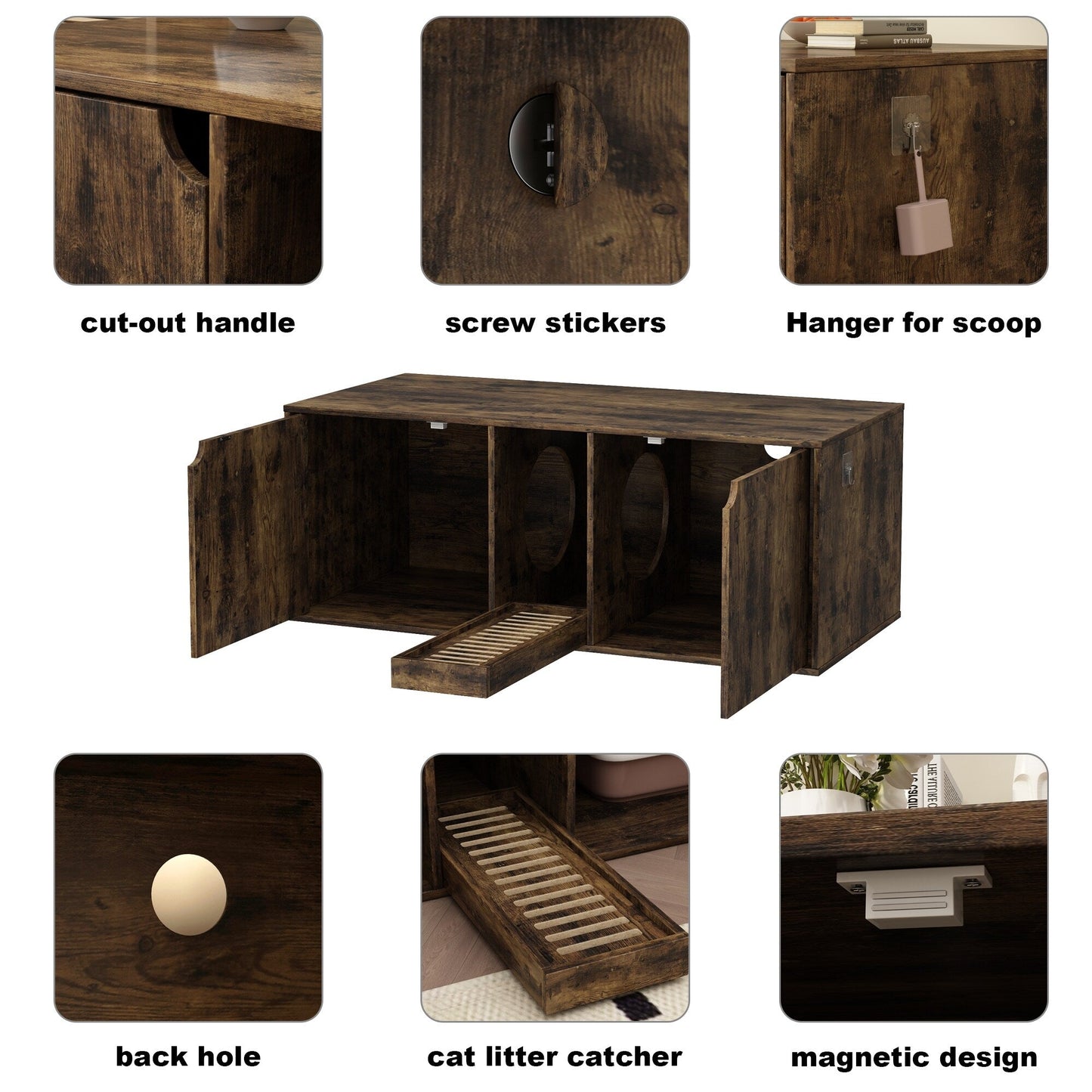 Meuble multifonctionnel pour bac à litière à double compartiment