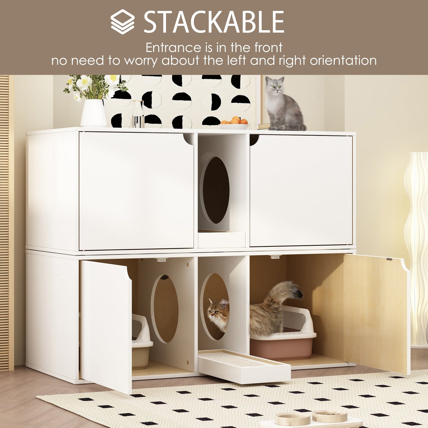 Meuble multifonctionnel pour bac à litière à double compartiment