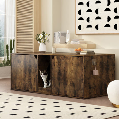 Meuble multifonctionnel pour bac à litière à double compartiment