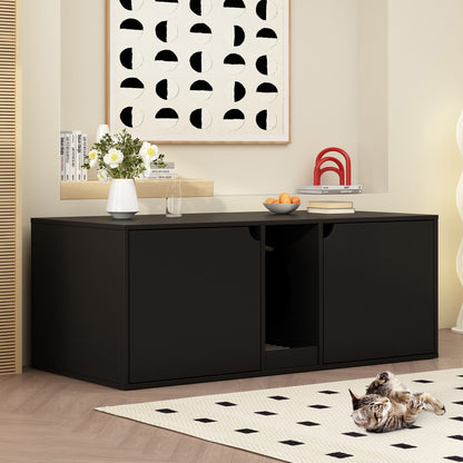 Meuble multifonctionnel pour bac à litière à double compartiment