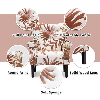 Fauteuil d'appoint moderne Erommy, fauteuil à dossier haut, canapé simple en tissu rembourré avec pieds en bois pour le salon