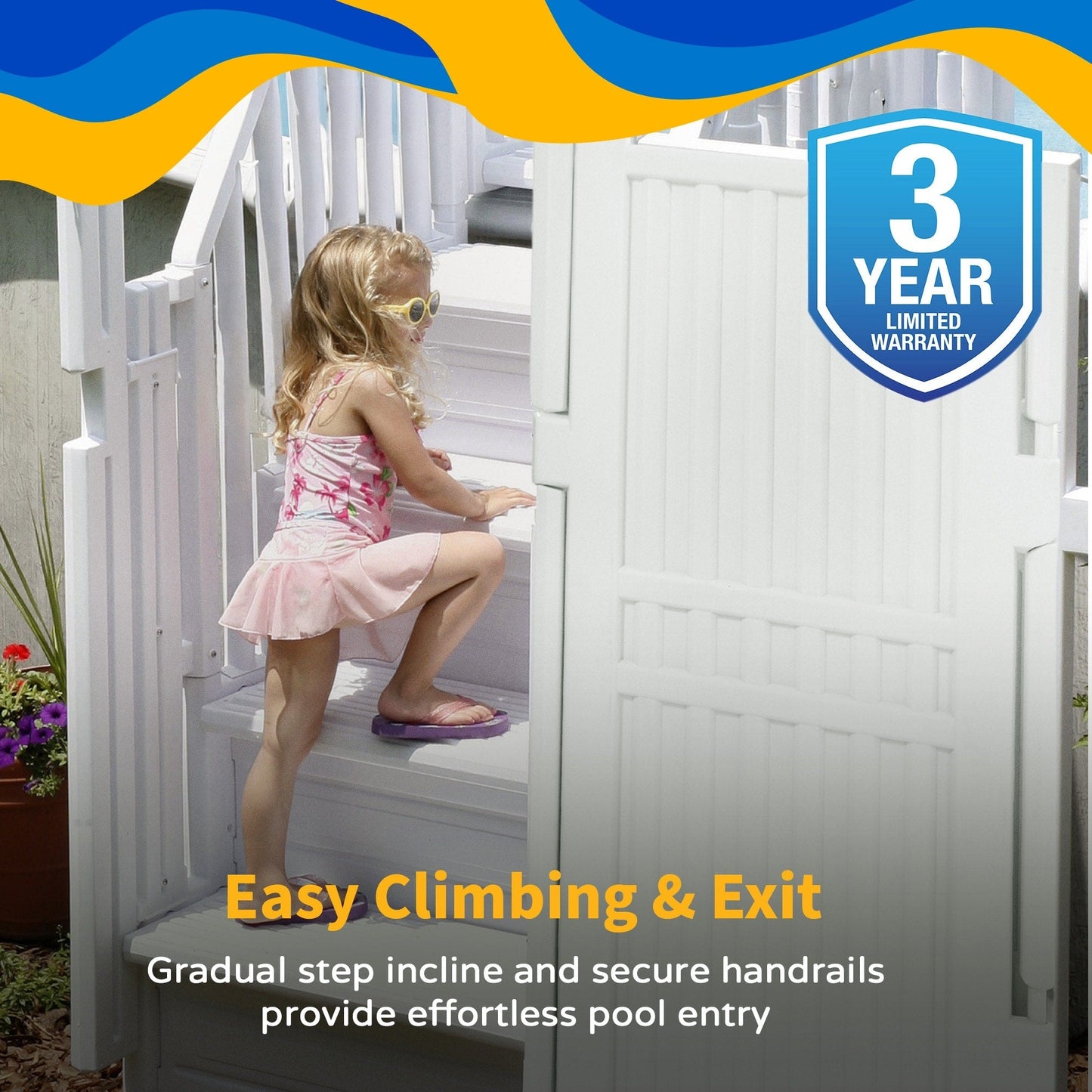 Système d'accès facile à la piscine avec barrière – 82,5 po L x 82,5 po P x 81 po H