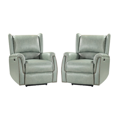 Fauteuil inclinable électrique en cuir véritable Eduardo avec port USB, lot de 2