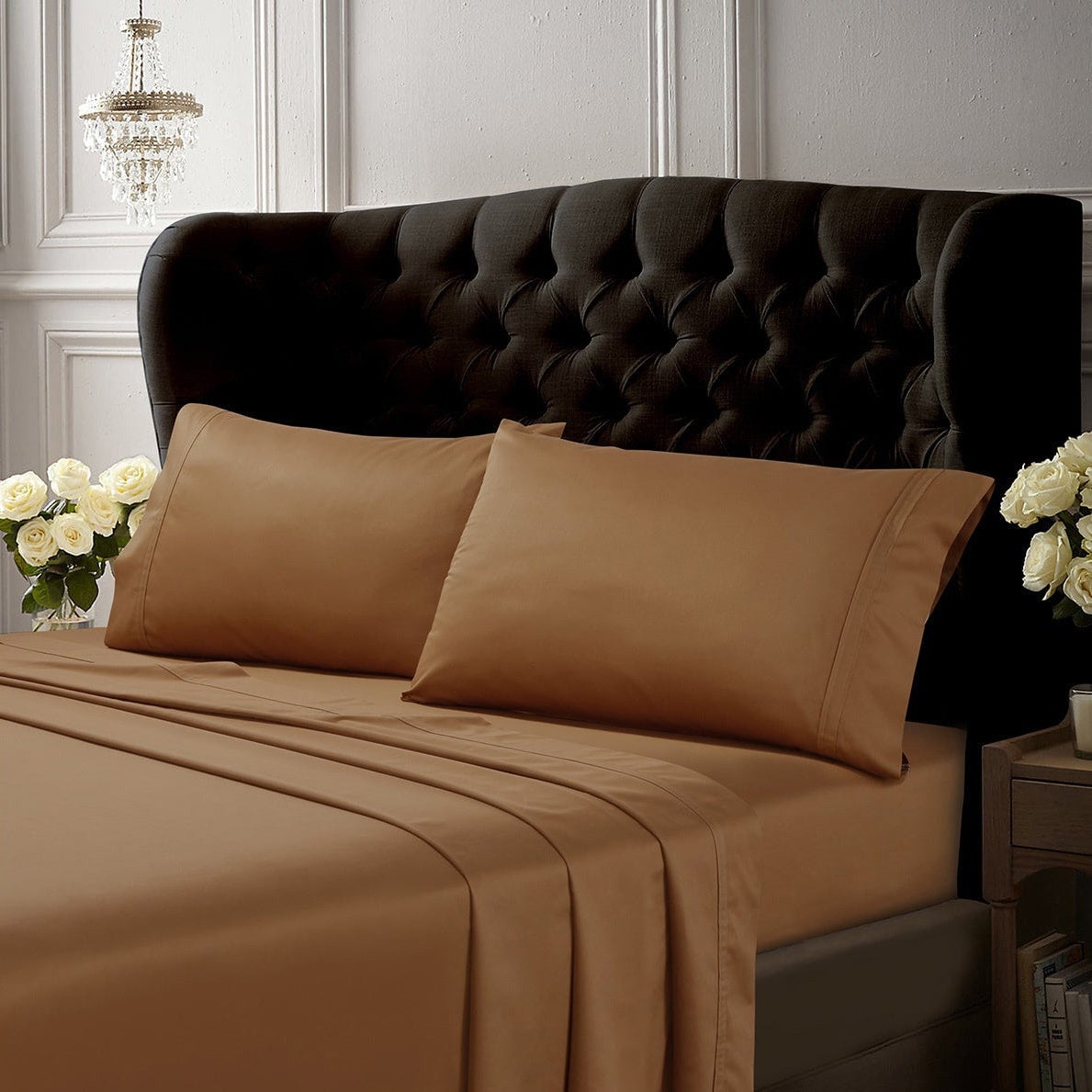 Ensemble de draps 6 pièces en coton égyptien 500 fils/cm² à poches extra profondes