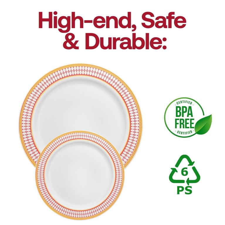 Assiettes jetables en plastique avec bordure dorée élégante - Articles de fête