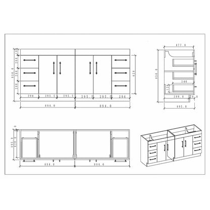 Meuble-lavabo autoportant Eliza de 72 po avec double vasque