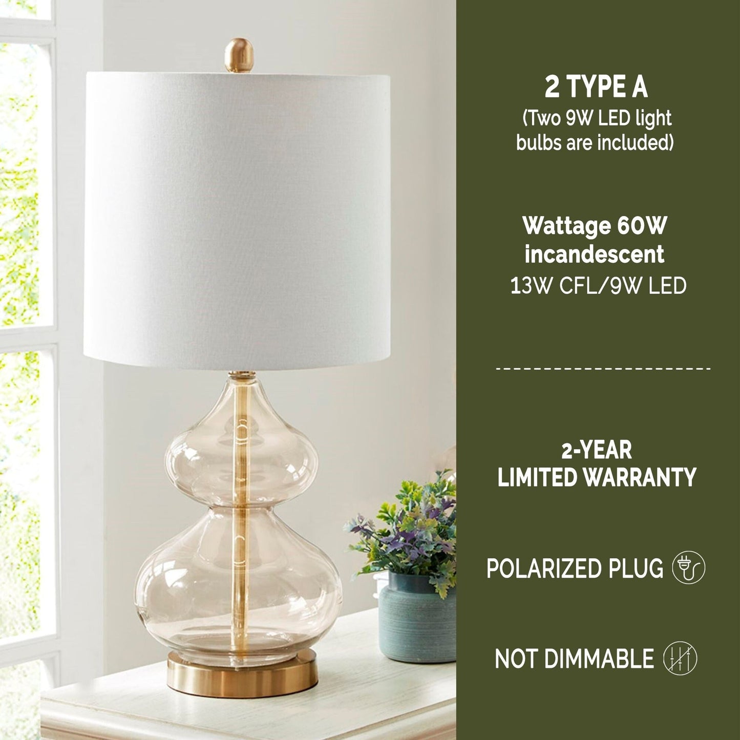 Lampe de table en verre en forme de gourde incurvée, lot de 2