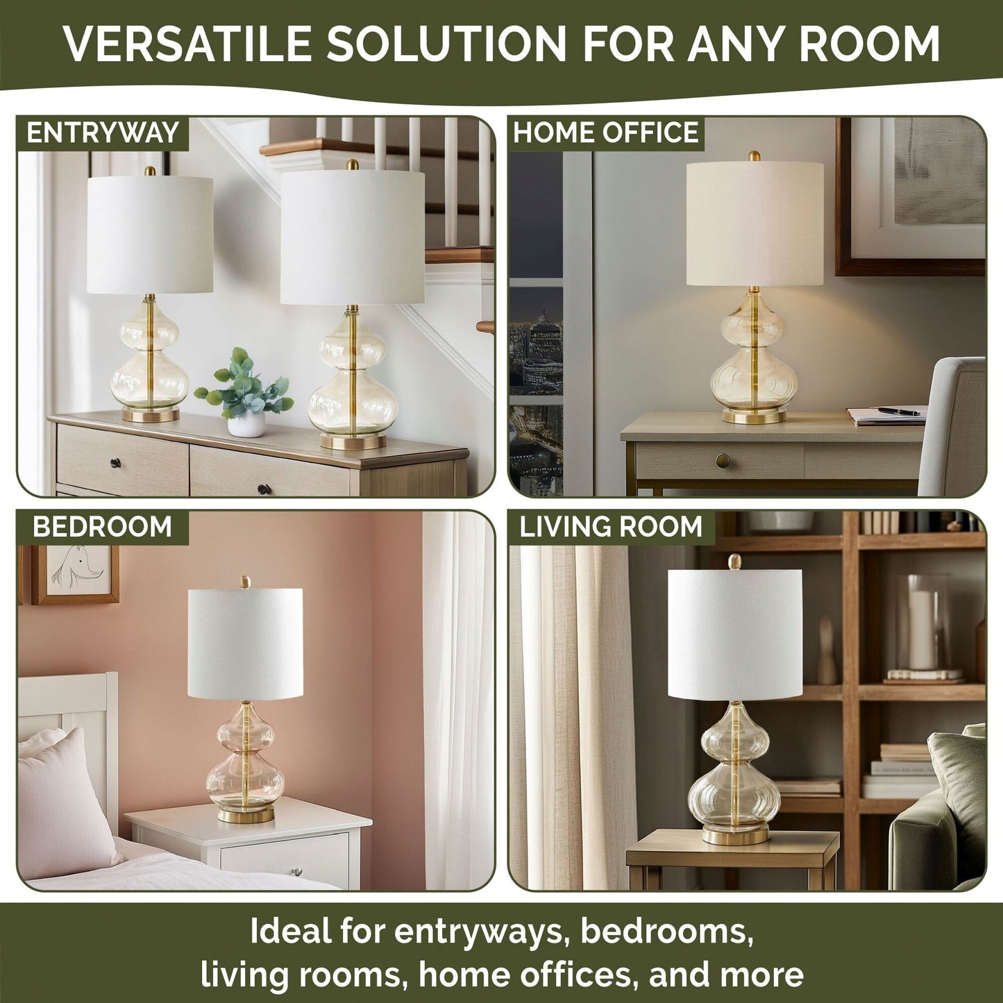 Lampe de table en verre en forme de gourde incurvée, lot de 2