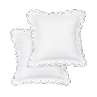 Parure de lit double festonnée en percale de coton frais brodée avec taie d'oreiller