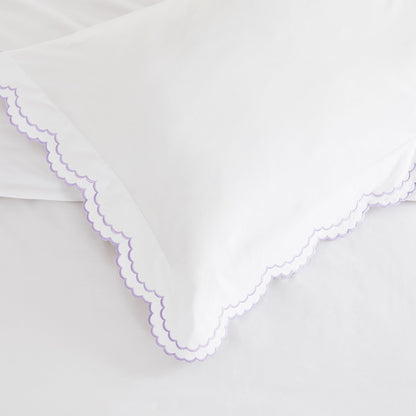 Parure de lit double festonnée en percale de coton frais brodée avec taie d'oreiller