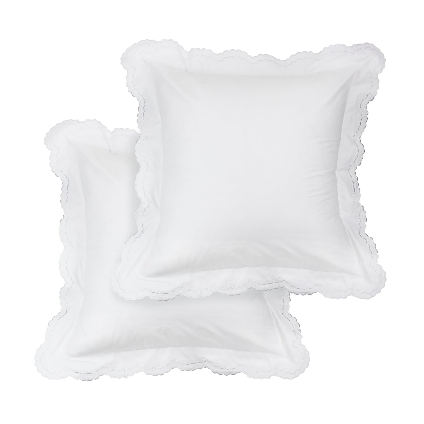 Parure de lit double festonnée en percale de coton frais brodée avec taie d'oreiller