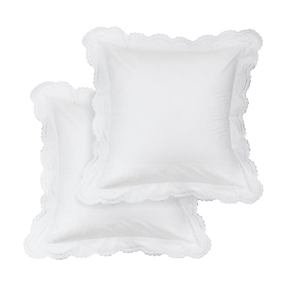 Parure de lit double festonnée en percale de coton frais brodée avec taie d'oreiller