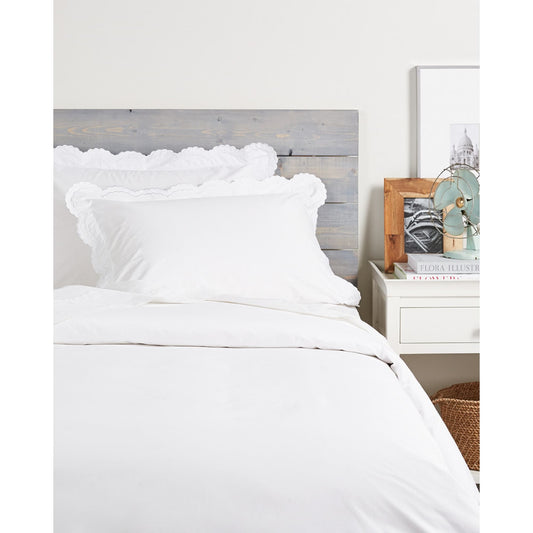 Parure de lit double festonnée en percale de coton frais brodée avec taie d'oreiller