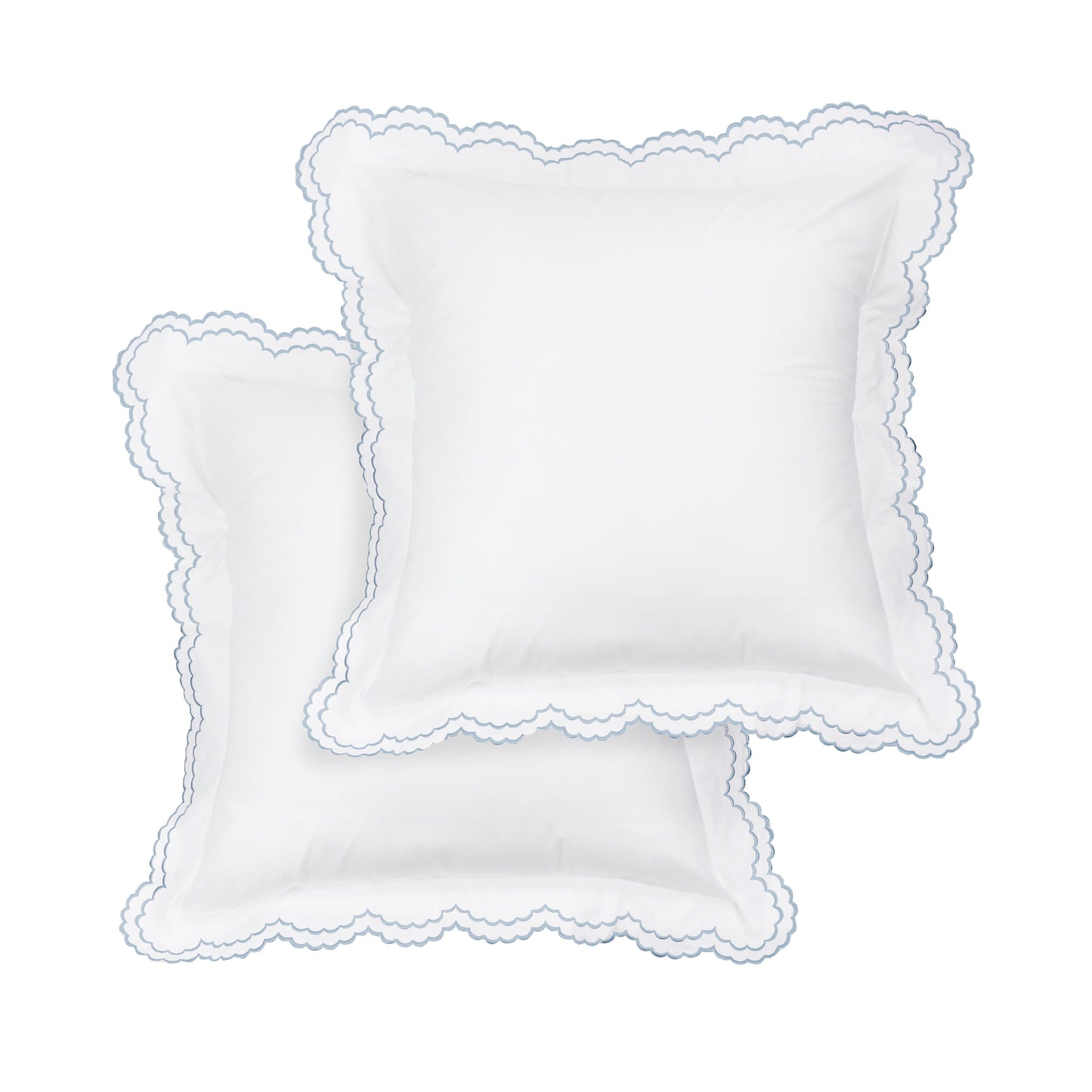 Parure de lit double festonnée en percale de coton frais brodée avec taie d'oreiller