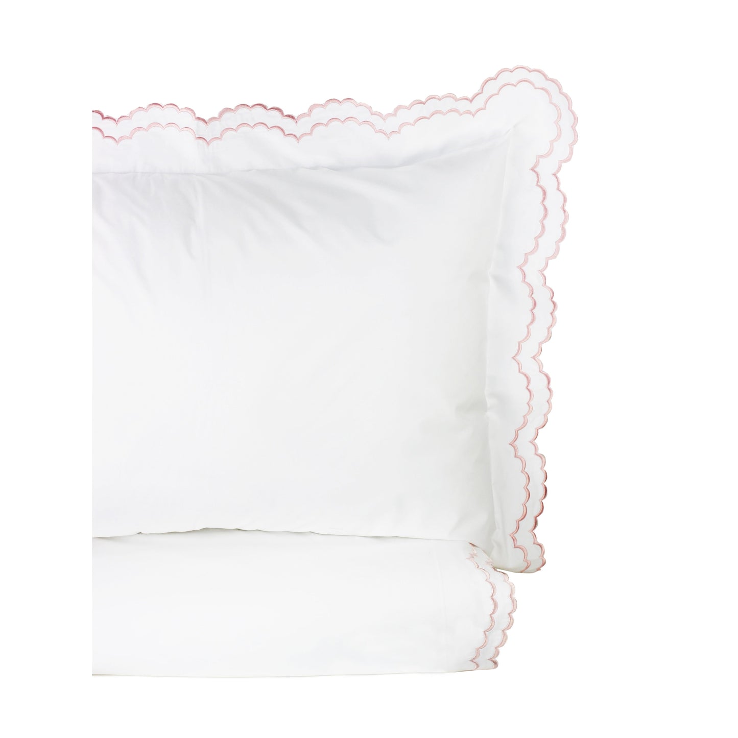 Parure de lit double festonnée en percale de coton frais brodée avec taie d'oreiller