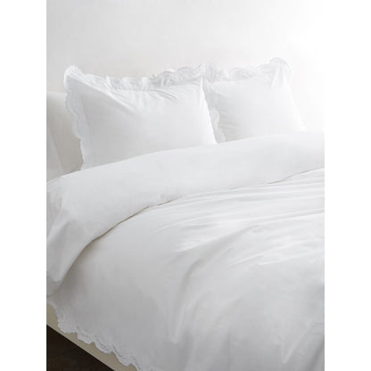 Parure de lit double festonnée en percale de coton frais brodée avec taie d'oreiller