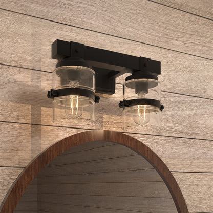 Appliques murales ExBrite Farmhouse à 3 lumières, intensité variable, en fer noir pour salle de bain