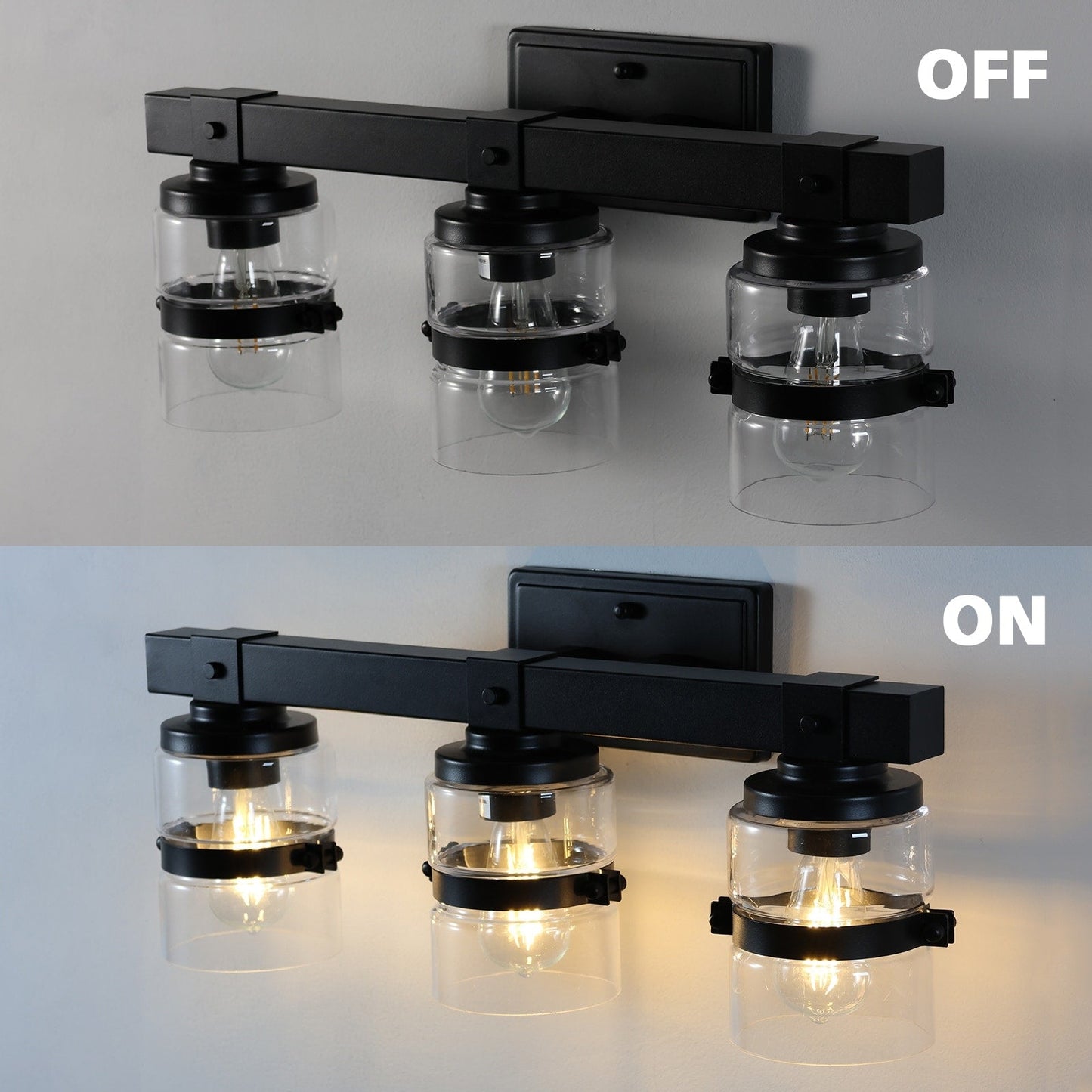 Appliques murales ExBrite Farmhouse à 3 lumières, intensité variable, en fer noir pour salle de bain