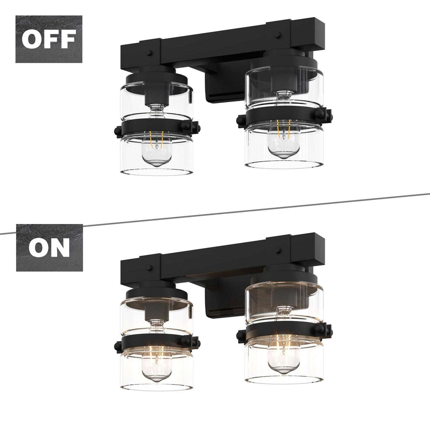 Appliques murales ExBrite Farmhouse à 3 lumières, intensité variable, en fer noir pour salle de bain