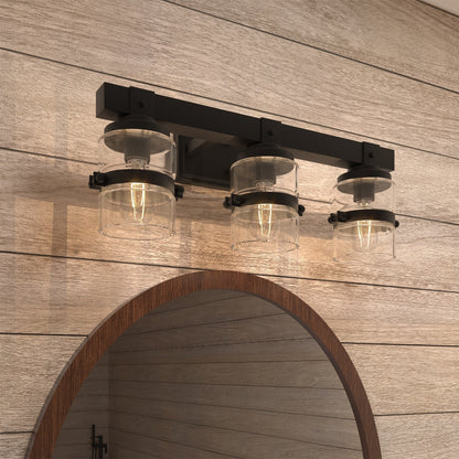 Appliques murales ExBrite Farmhouse à 3 lumières, intensité variable, en fer noir pour salle de bain