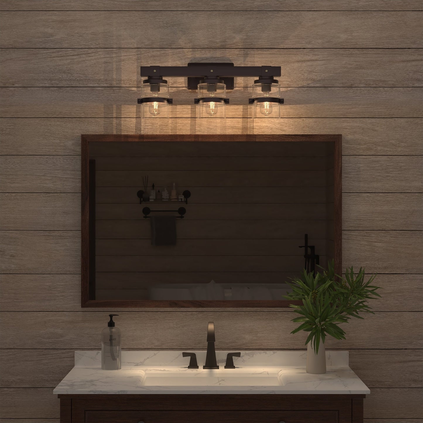 Appliques murales ExBrite Farmhouse à 3 lumières, intensité variable, en fer noir pour salle de bain