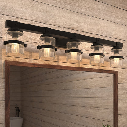 Appliques murales ExBrite Farmhouse à 3 lumières, intensité variable, en fer noir pour salle de bain