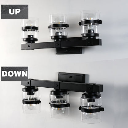 Appliques murales ExBrite Farmhouse à 3 lumières, intensité variable, en fer noir pour salle de bain