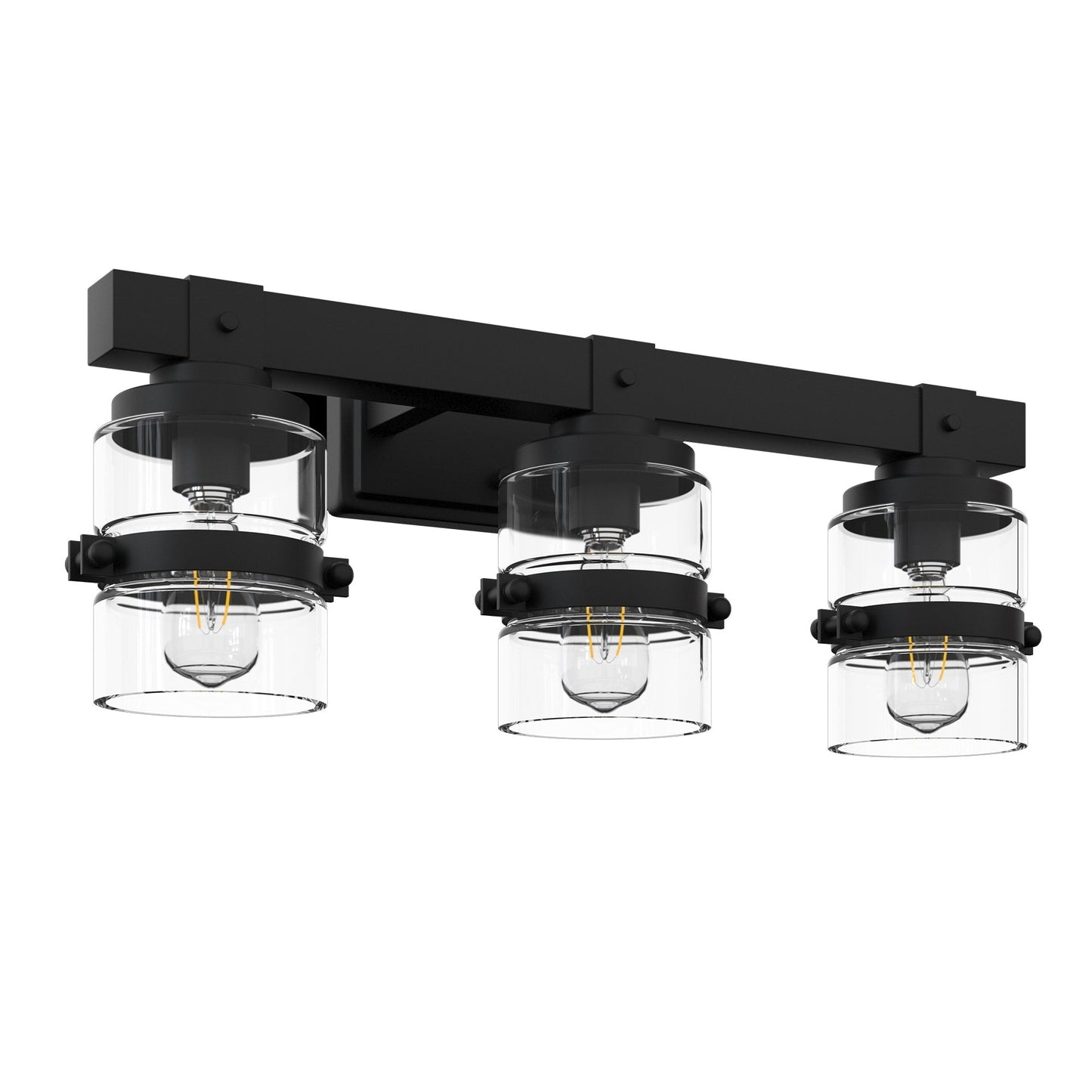 Appliques murales ExBrite Farmhouse à 3 lumières, intensité variable, en fer noir pour salle de bain